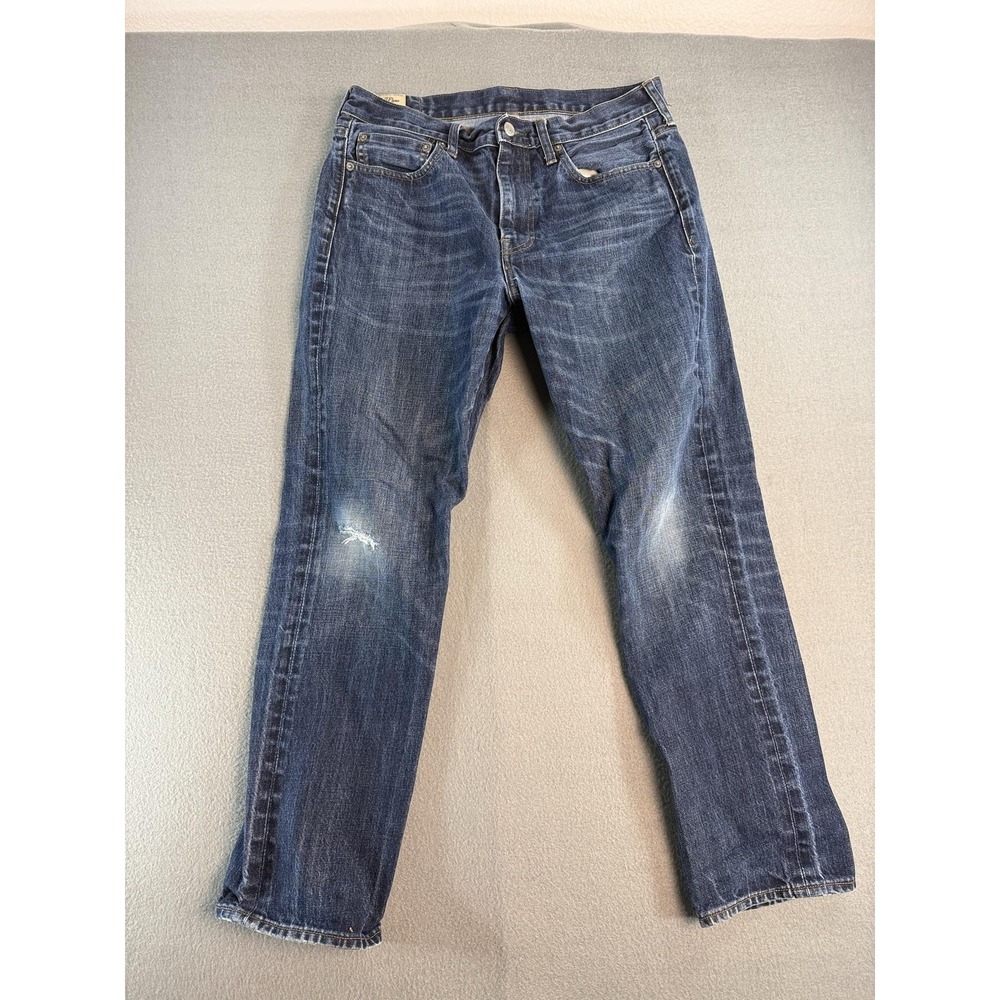 J.Crew 770 Jeans Mens 32x30 Med Wash Blue Slim Straight Kaihara Distressed Denim